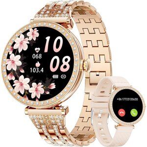 ✨ Lige Smart Watch Women Cream Diamond Fitness Tracker Bluetooth Calling Watch